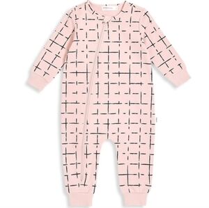 Miles Pink Grid Print Long-sleeve Coveralls - Size 24 Months